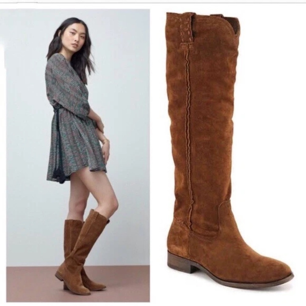 Frye Cara Brown Suede Knee-High Pull On Riding Boho Boots New No Box